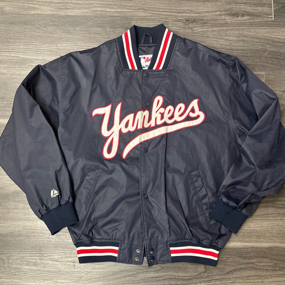 Majestic Satin Bomber Jacket New York Yankees Vintage 90s Size LG